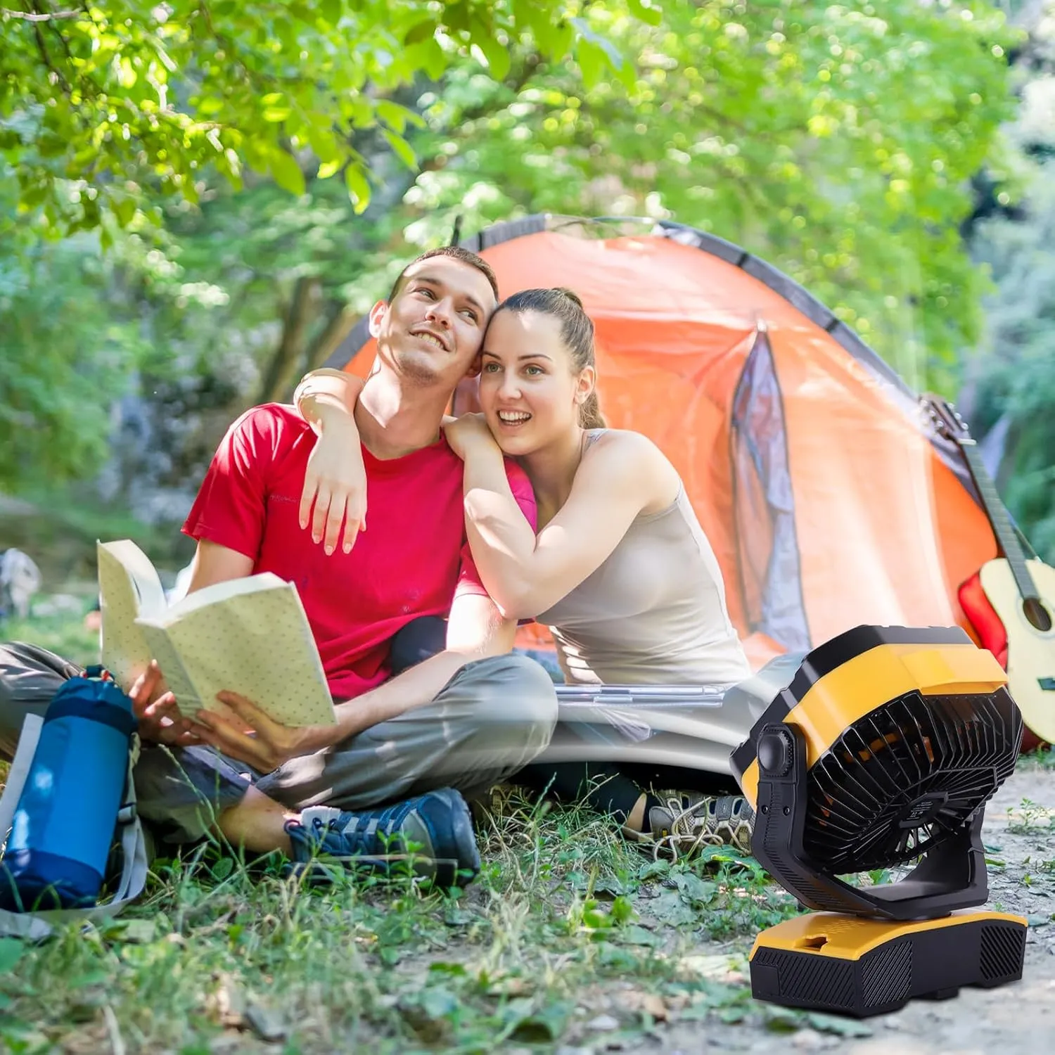 Camping Fan 20000mAh Rechargeable Battery Operated fan Outdoor Tent Fan with Light & Hook 270 Pivot, knob Speeds, Personal fan USB Desk Fan for Camping Power Outage Yellow X68