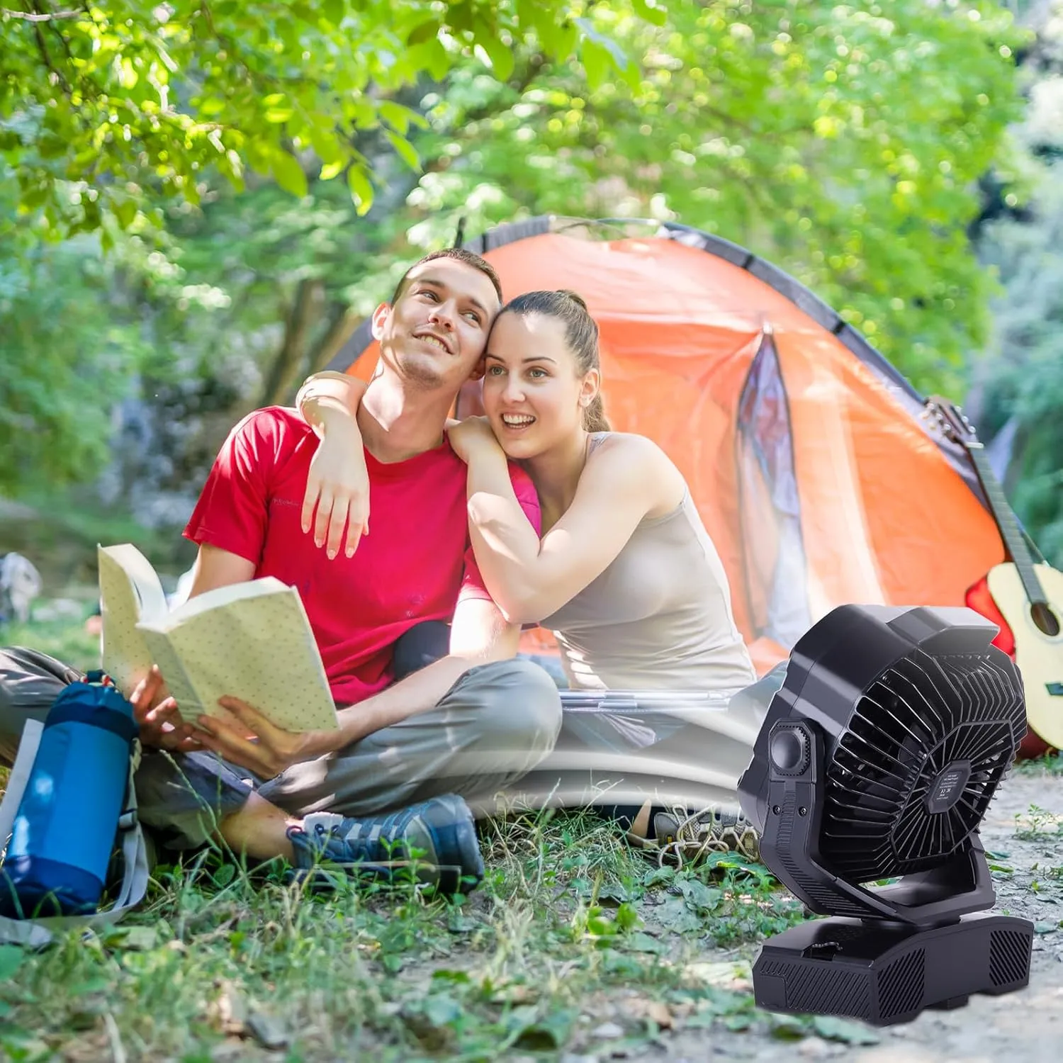 Camping Fan 20000mAh Rechargeable Battery Operated fan Outdoor Tent Fan with Light & Hook 270 Pivot, knob Speeds, Personal USB Desk Fan for Camping Power Outage Jobsite Black X68