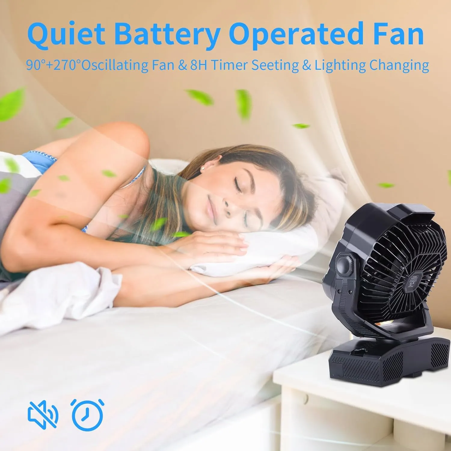 Camping Fan 20000mAh Rechargeable Battery Operated fan Outdoor Tent Fan with Light & Hook 270 Pivot, knob Speeds, Personal USB Desk Fan for Camping Power Outage Jobsite Black X68