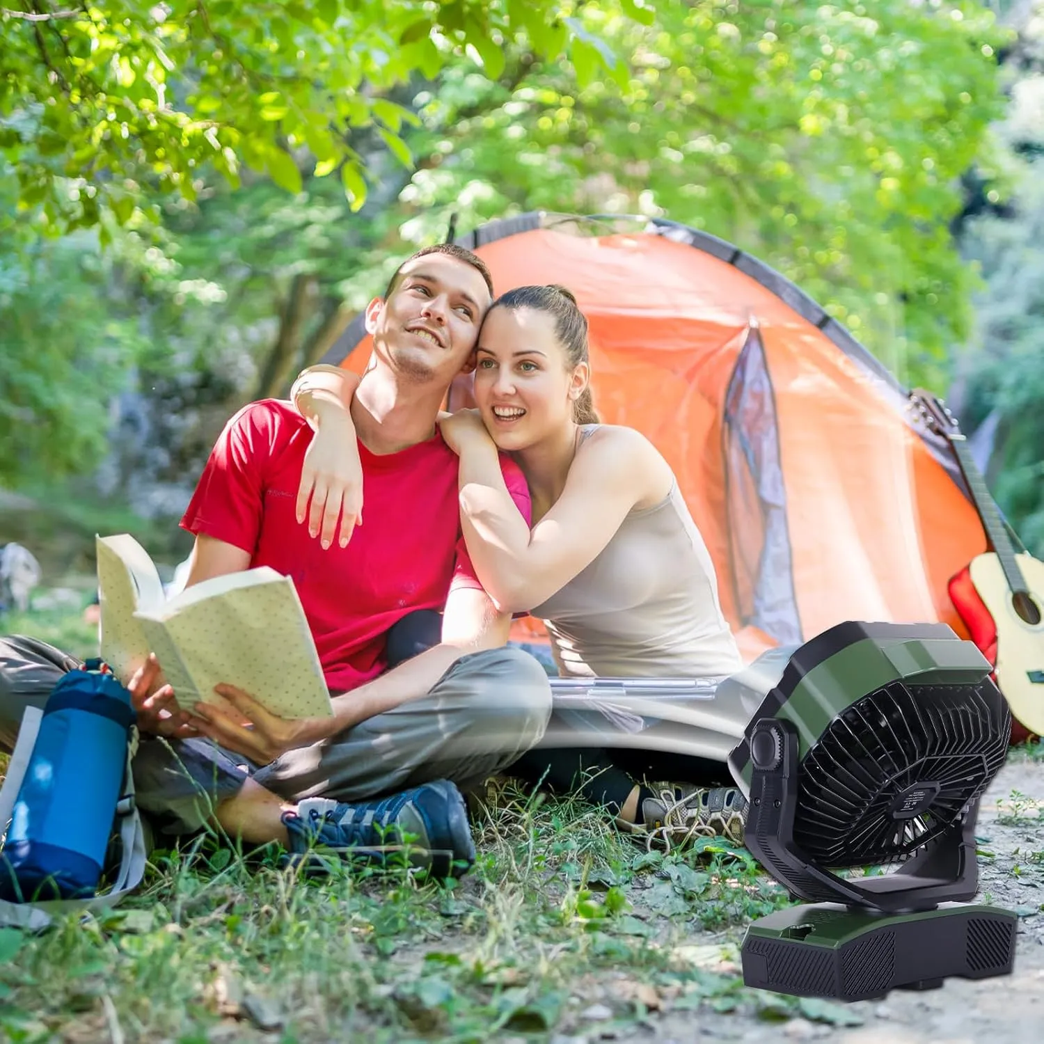 Camping Fan 20000mAh Rechargeable Battery Operated fan Outdoor Tent Fan with Light & Hook, knob Speeds, Personal USB Desk Fan for Camping, PowerOutage Jobsite Green X68