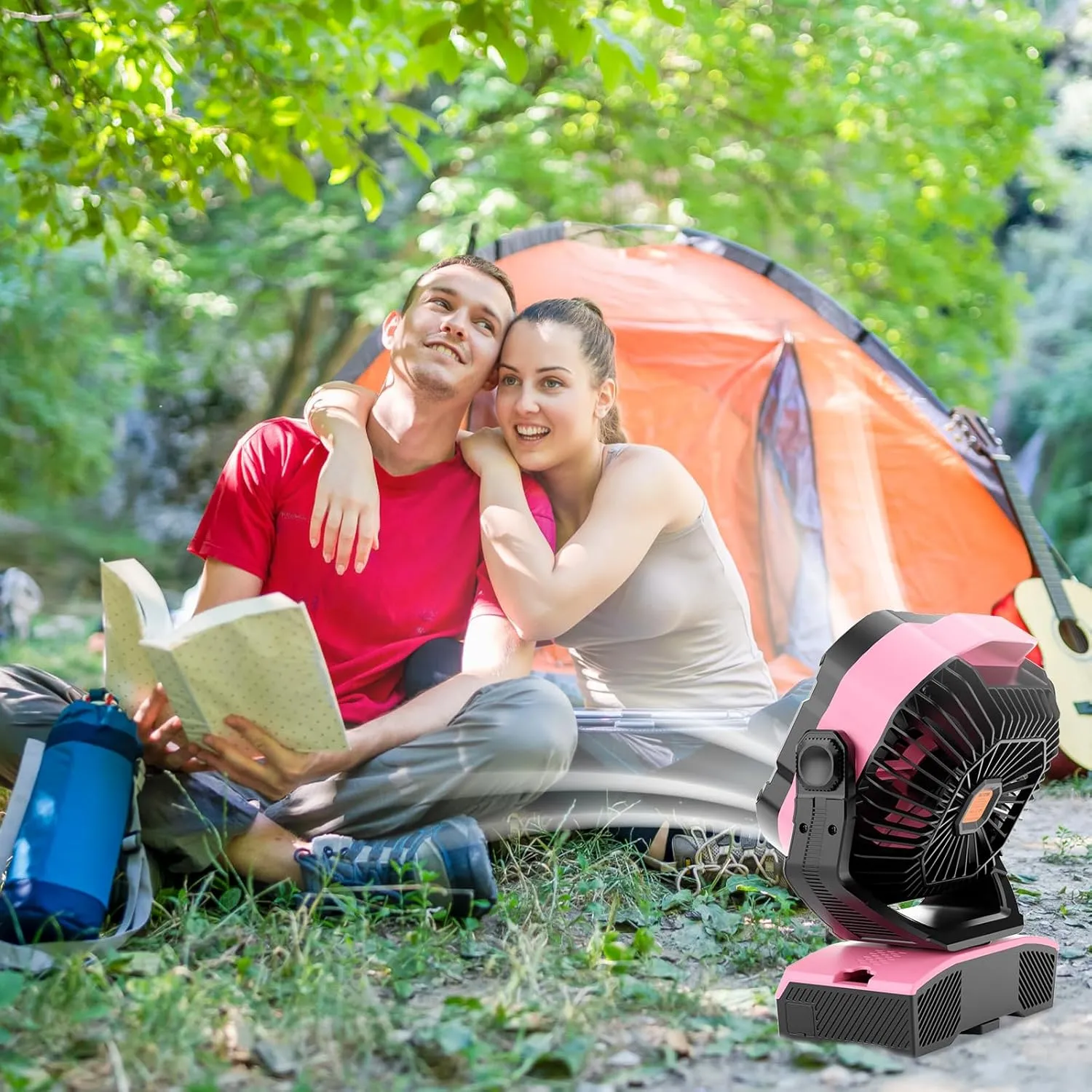 Camping Fan Oscillating Portable Fan 20000mAh Battery Powered Fans Rechargeable Camping Tent essentials Light Hook 270 Pivot USB Desk Outdoor Battery Operated X68 Pink
