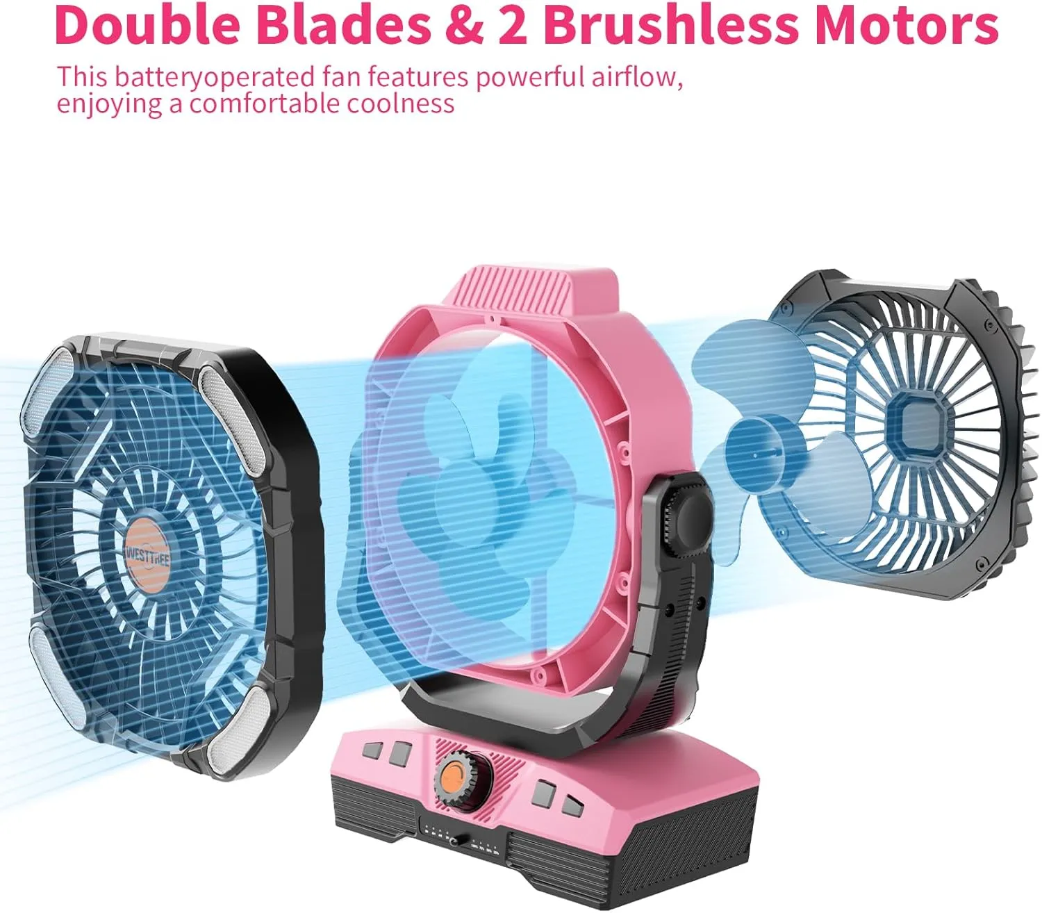 Camping Fan Oscillating Portable Fan 20000mAh Battery Powered Fans Rechargeable Camping Tent essentials Light Hook 270 Pivot USB Desk Outdoor Battery Operated X68 Pink