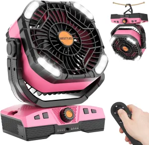 Camping Fan Oscillating Portable Fan 20000mAh Battery Powered Fans Rechargeable Camping Tent essentials Light Hook 270 Pivot USB Desk Outdoor Battery Operated X68 Pink Fan with safety blade design