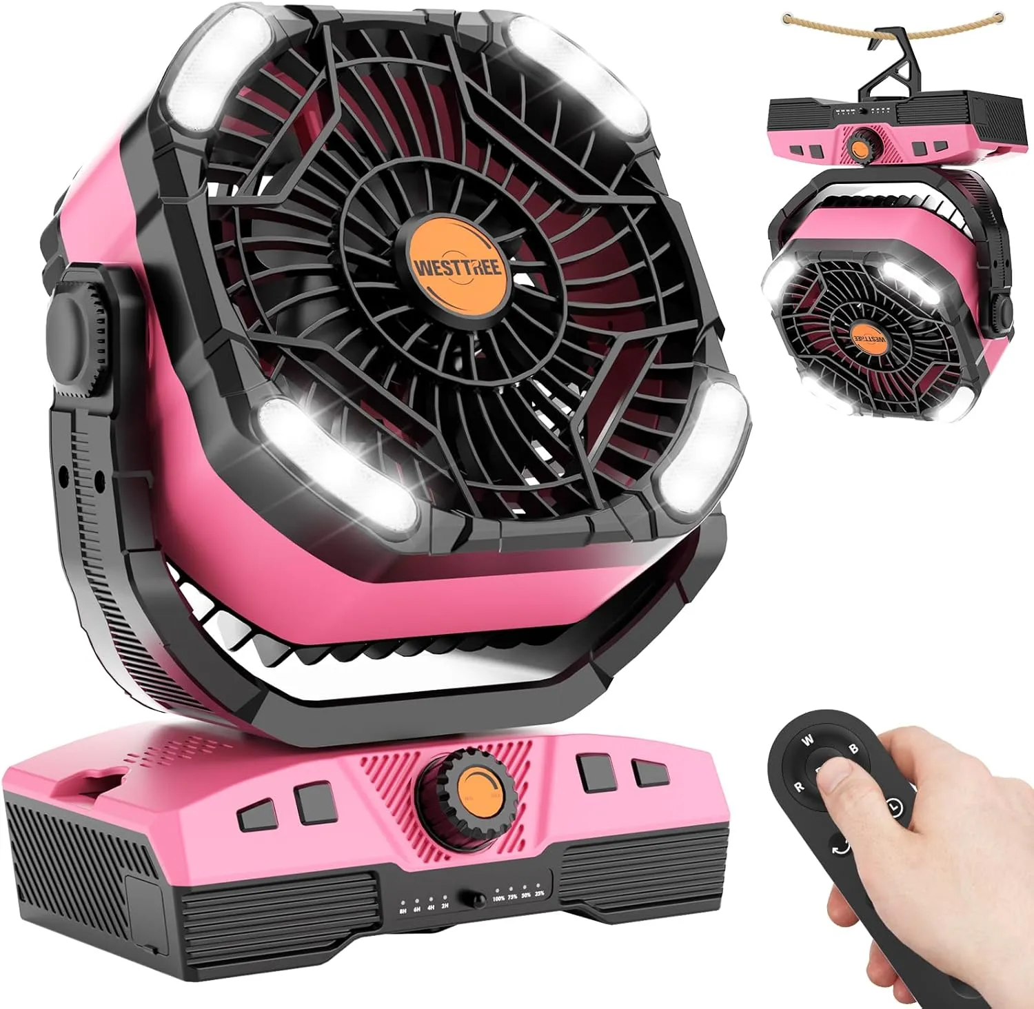 Camping Fan Oscillating Portable Fan 20000mAh Battery Powered Fans Rechargeable Camping Tent essentials Light Hook 270 Pivot USB Desk Outdoor Battery Operated X68 Pink Fan with safety blade design
