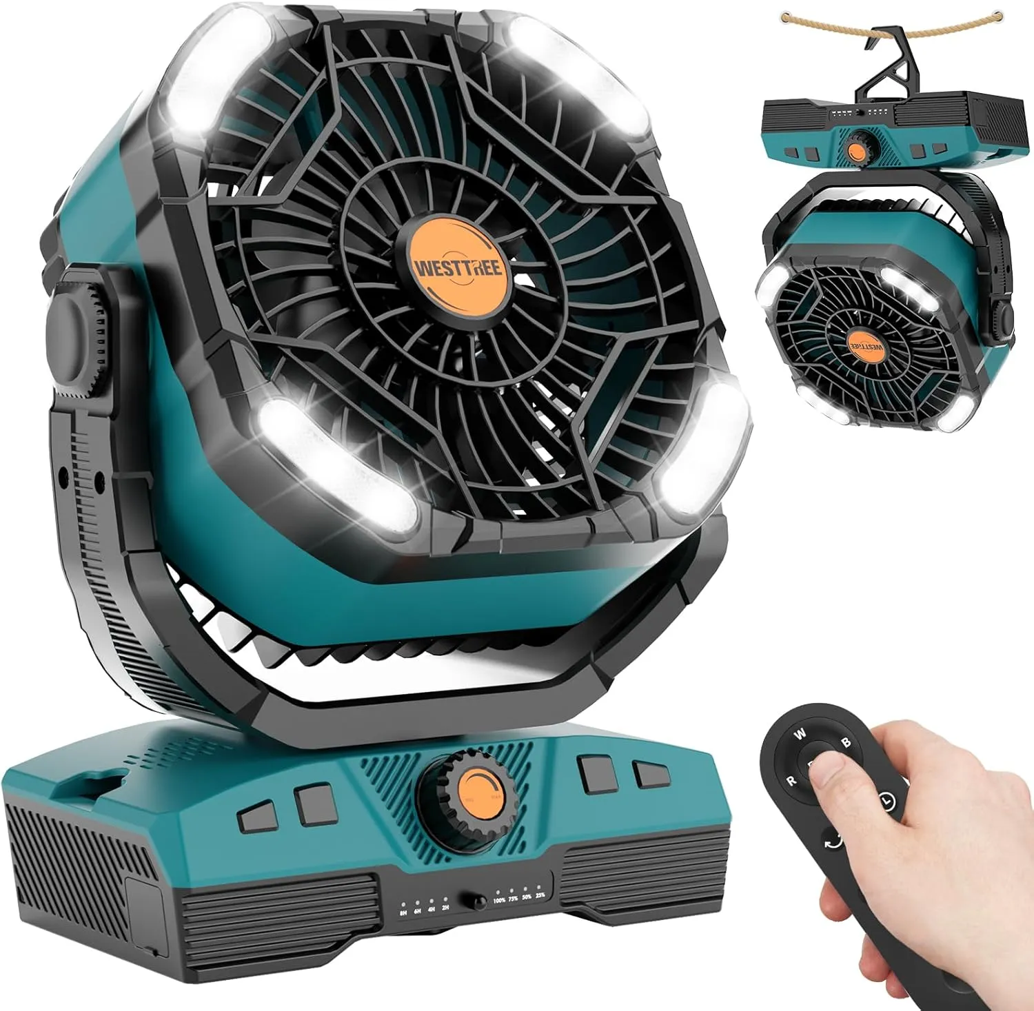 Camping Fan Portable 20000mAh Oscillating Battery Powered Fan Rechargeable Camping essentials Tent Light Hook 270 Pivot Battery Operated USB Desk X68 Cyan Fan with safety blade design