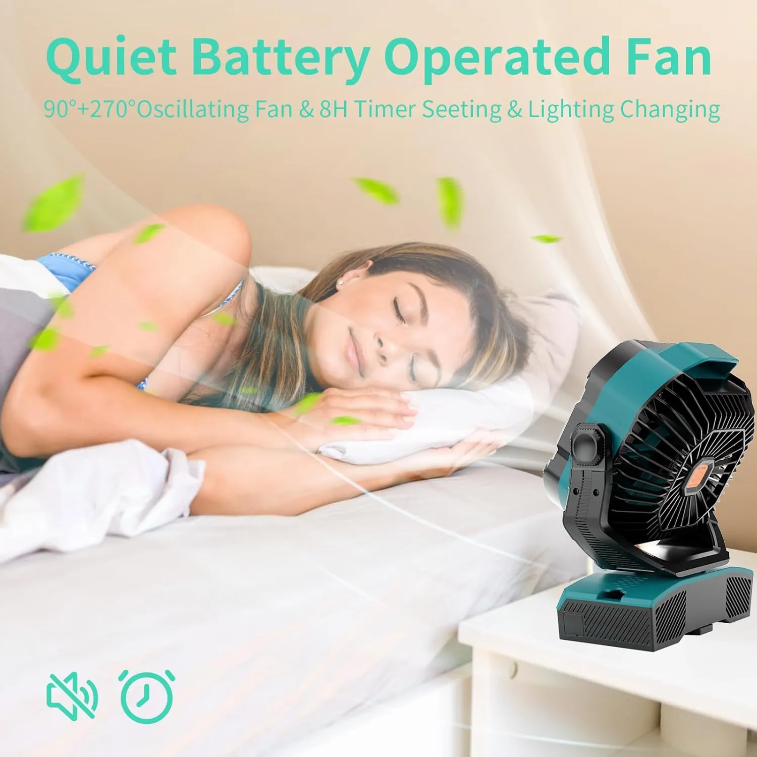 Camping Fan Portable 20000mAh Oscillating Battery Powered Fan Rechargeable Camping essentials Tent Light Hook 270 Pivot Battery Operated USB Desk X68 Cyan