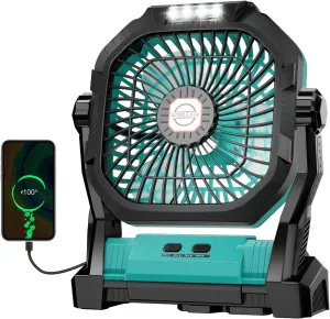 Camping Fan Rechargeable, 20000mAh Battery Powered Portable Fan with LED Light, 4-Speed 180 Adjustable, Camping Essentials for Tent, Travel, Car, Outdoor, Indoor, BBQ, Fishing, Jobsite - Blue Battery-powered portable fan