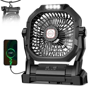 Camping Fan Rechargeable, 20000mAh Battery Powered Portable Fan with LED Light & Hook, 4-Speed 270 Adjustable, Camping Essentials for Tent, Travel, Car, Outdoor, Indoor, BBQ, Fishing, Jobsite Battery-powered portable fan