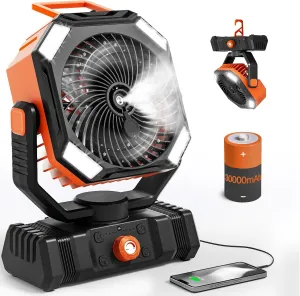 Camping Fan Rechargeable - 30000mAh Battery Powered Misting Fan for Outdoor Beach Tent - Portable Battery Operated Tent Air Conditioner for Camping - Glamping Essentials Battery-powered portable fan