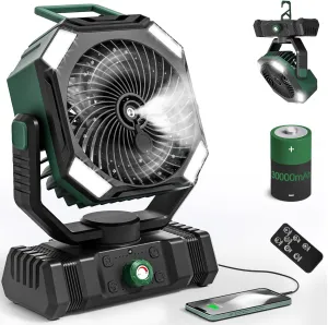 Camping Fan Rechargeable - 30000mAh Battery Powered Misting Fan for Outdoor Beach Tent - Portable Battery Operated Tent Air Conditioner for Camping - Glamping Essentials Battery-powered portable fan