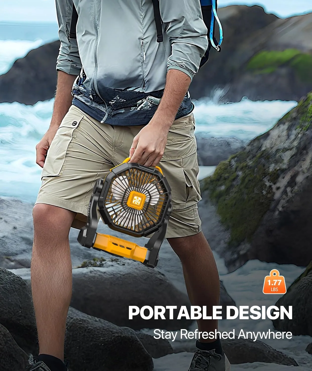 Camping Fan Rechargeable - Battery Powered Fans with Light, 20000mAh Portable Camping Fan for Tents, Hook, 270 Rotation Battery Operated Fans for BBQ Travel Desk Beach with Ventilador Recargable