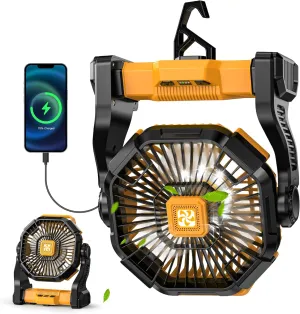 Camping Fan Rechargeable - Battery Powered Fans with Light, 20000mAh Portable Camping Fan for Tents, Hook, 270 Rotation Battery Operated Fans for BBQ Travel Desk Beach with Ventilador Recargable Battery-powered portable fan