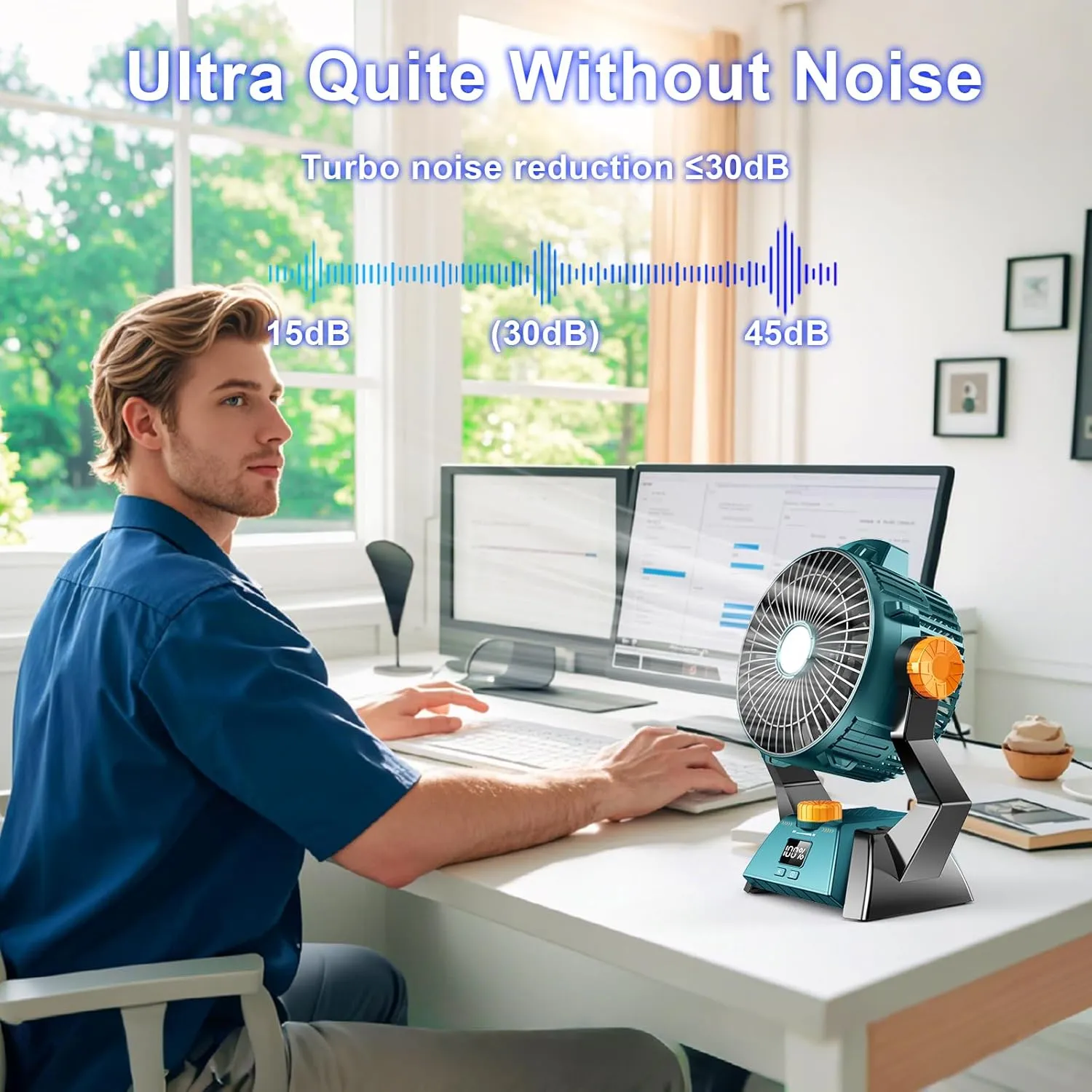 Camping Fan - Rechargeable Portable Battery Powered Camping Fans for Tents with LED Light, Power Display, Timers & 360Hanging Hook, Ultra Quiet USB Personal Tent Fan for Fishing Travel Home Office