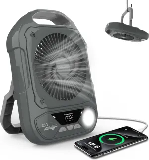 Camping Fan Rechargeable Portable Tent Fans, 20000mAh Battery Powered with LED Lantern, USB-C/Type-C Fast Charging, 5 Speeds Quiet Desk Fan for Outdoor Tent Travel Home Office Bedroom Fishing Beach Battery-powered portable fan