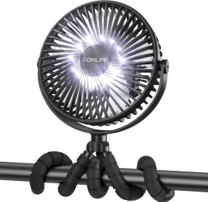 Camping Fan with LED Lantern-10000mAh Rechargeable Battery Operated Fan, 47H Run Time Max,3 Speeds,3 Timer,7 Inch Portable Clip on Fan for Stroller Treadmill Tent RV Outdoor Emergency Outage Hurricane Octopus-shaped decorative fan