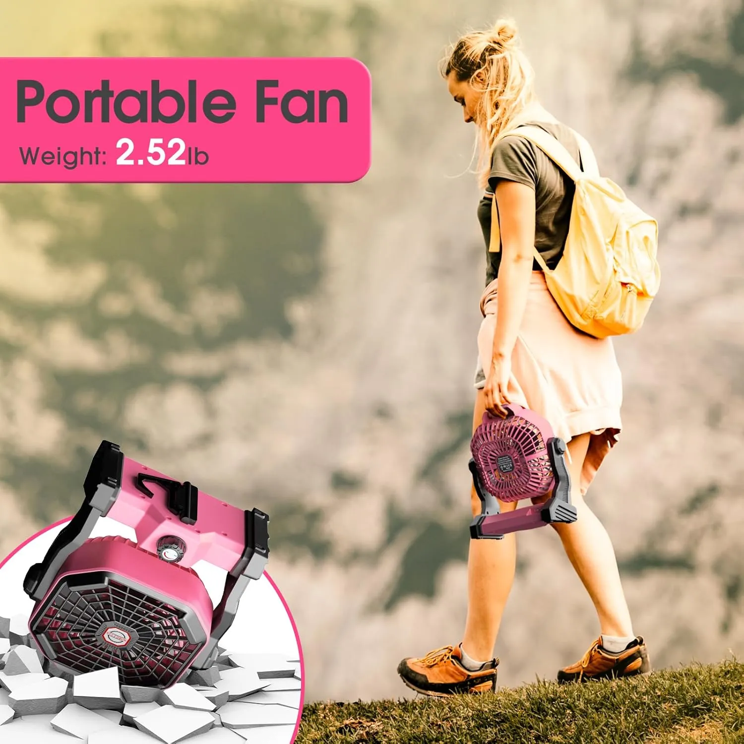 Camping Fan with LED Lantern, 10400 mAh 9 Inch Rechargeable Battery Powered Fan with 270 Head Rotation, Stepless Speed and Quiet Battery Operated Tent for Picnic, Barbecue, Fishing, Travel, Home