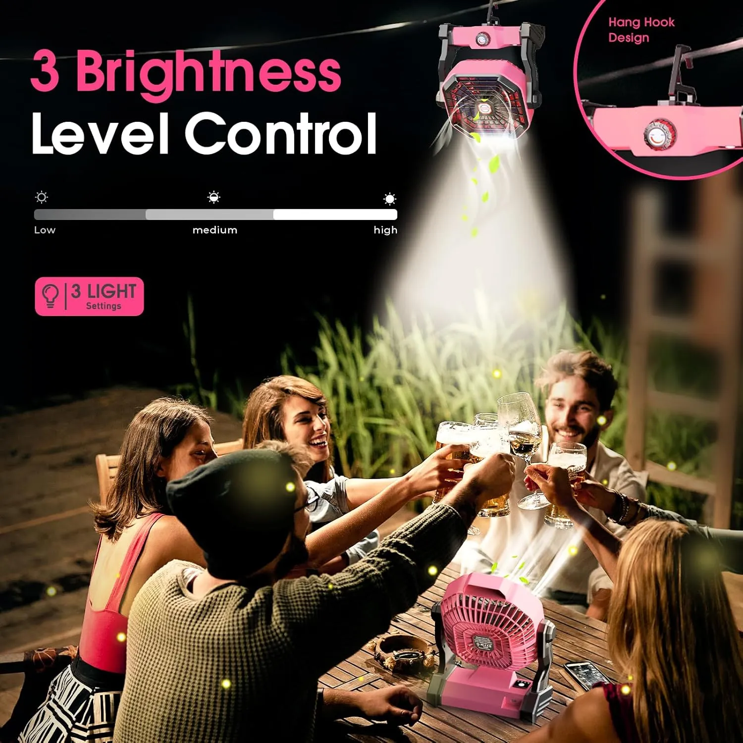 Camping Fan with LED Lantern, 10400 mAh 9 Inch Rechargeable Battery Powered Fan with 270 Head Rotation, Stepless Speed and Quiet Battery Operated Tent for Picnic, Barbecue, Fishing, Travel, Home