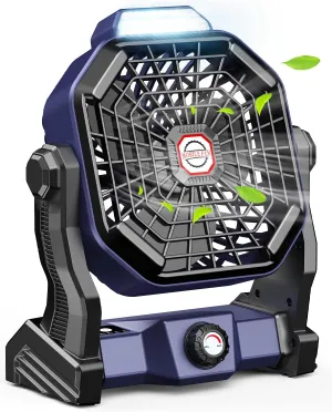 Camping Fan with LED Lantern, 20000 mAh 9 Inch Portable Rechargeable Battery Powered Fan with Stepless Speed and Quiet Battery Operated for Tent, Picnic, Barbecue, Fishing, Travel, Home Battery-powered portable fan