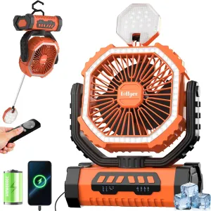 Camping Fan With Led Lantern, 20000mah Rechargeable Battery Portable Fan, 4 Speed With Remote, Auto Oscillation, 360 Rotation Hook, for Camping, Power Outage,Hurricane, Home (Orange) 360-degree rotating fan for home use