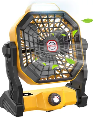 Camping Fan with LED Lantern, 36 Hours 9 Inch Portable Rechargeable Battery Powered Fan with Stepless Speed and Quiet Battery Operated for Picnic, Barbecue, Fishing, Travel, Home, Tent Battery-powered portable fan