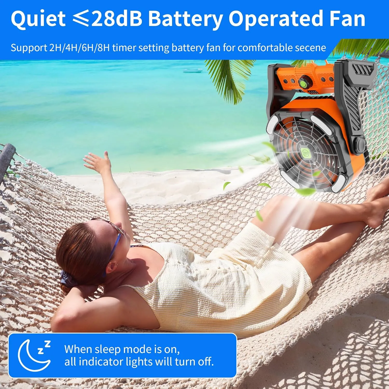 Camping Fan with LED Lantern, Portable Battery Powered Fan Rechargeable for Outdoor Camping Fans, 270Head Rotation, Quiet USB Table Fan Battery Operated for Tent Beach Picnic Orange X26
