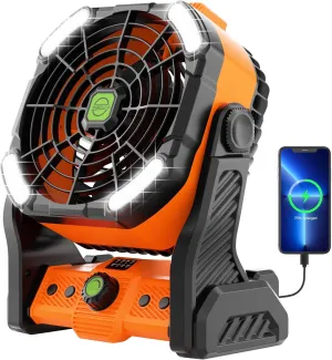 Camping Fan with LED Lantern, Portable Battery Powered Fan Rechargeable for Outdoor Camping Fans, 270Head Rotation, Quiet USB Table Fan Battery Operated for Tent Beach Picnic Orange X26 Battery-powered portable fan