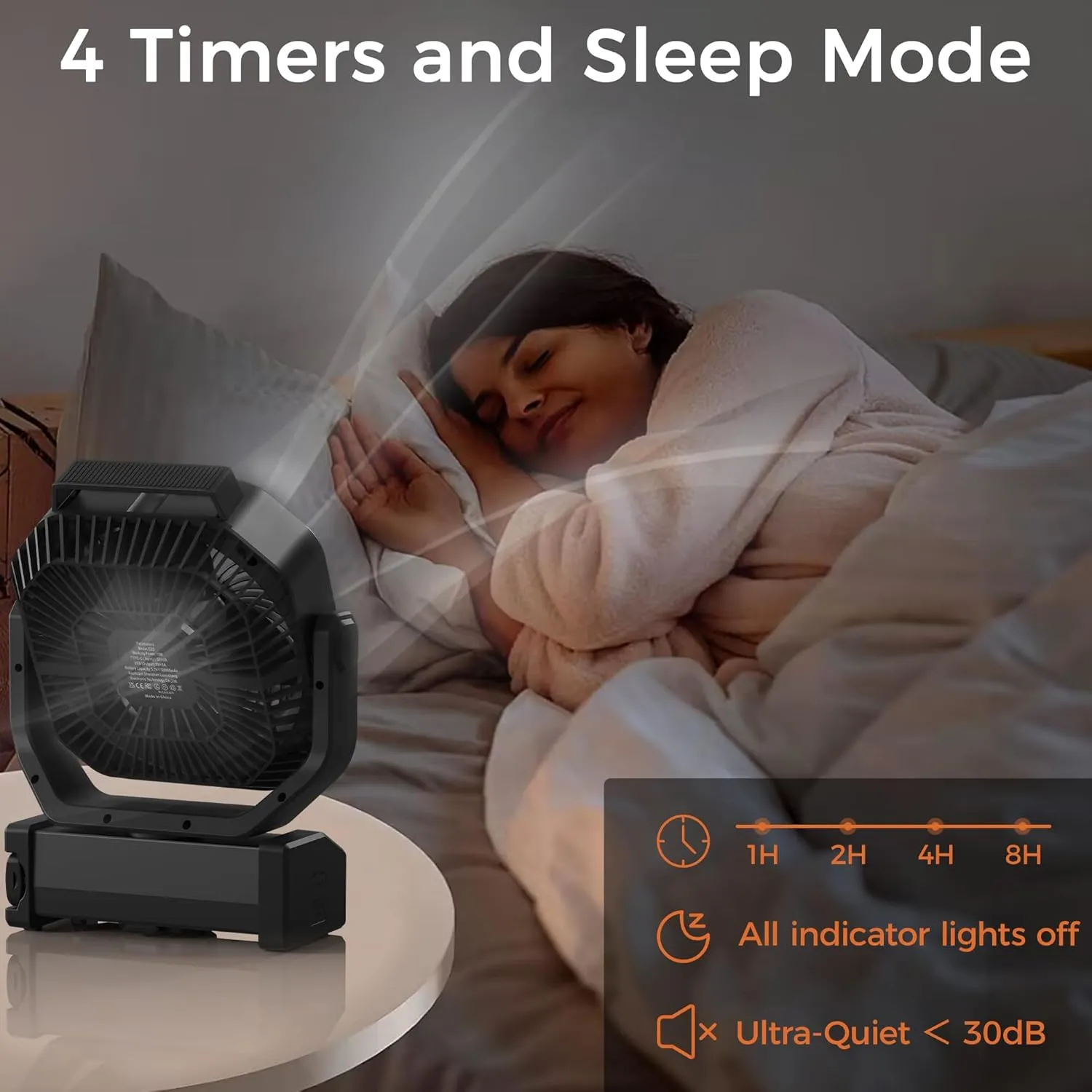 Camping Fan with Light - 20000mAh Rechargeable Battery Fan, 112Hrs Max Run Time, 8 Speeds, Digital Display, Timer, Auto Oscillation, 270 Pivot & Hook for Camping, Power Outage, Hurricane (Black)