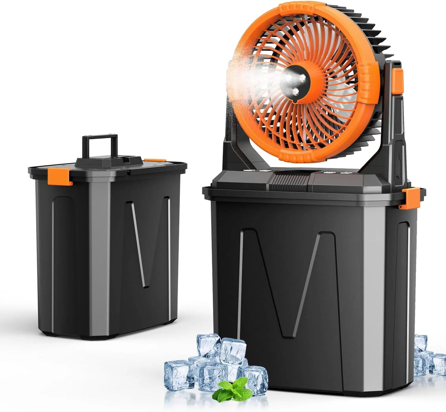 Camping Misting Fan with LED Lantern, 20000mAh Rechargeable Battery Operated Fan with 3 Large Spray Outlets & Hanging Hook, 4 Speeds,Remote Control for Camping, Fishing,Travel Battery-powered portable fan