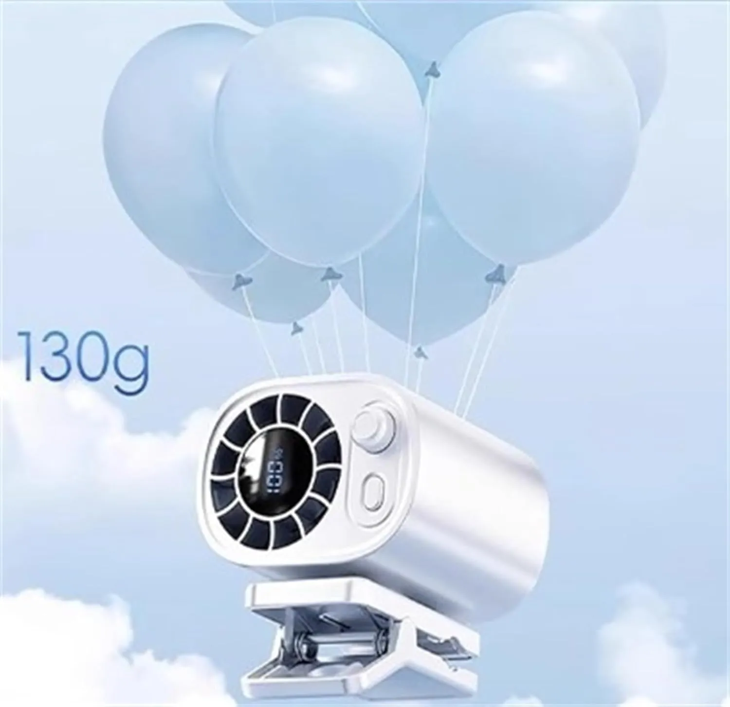 Car Clip on Fan, Car Clip on Fan with LED Display - 360 Rotation, 100 Speeds Adjustable, USB Rechargeable Personal Cooling Fans 1800mAh Battery, Strong Wind Ultra Quiet (White Beige)