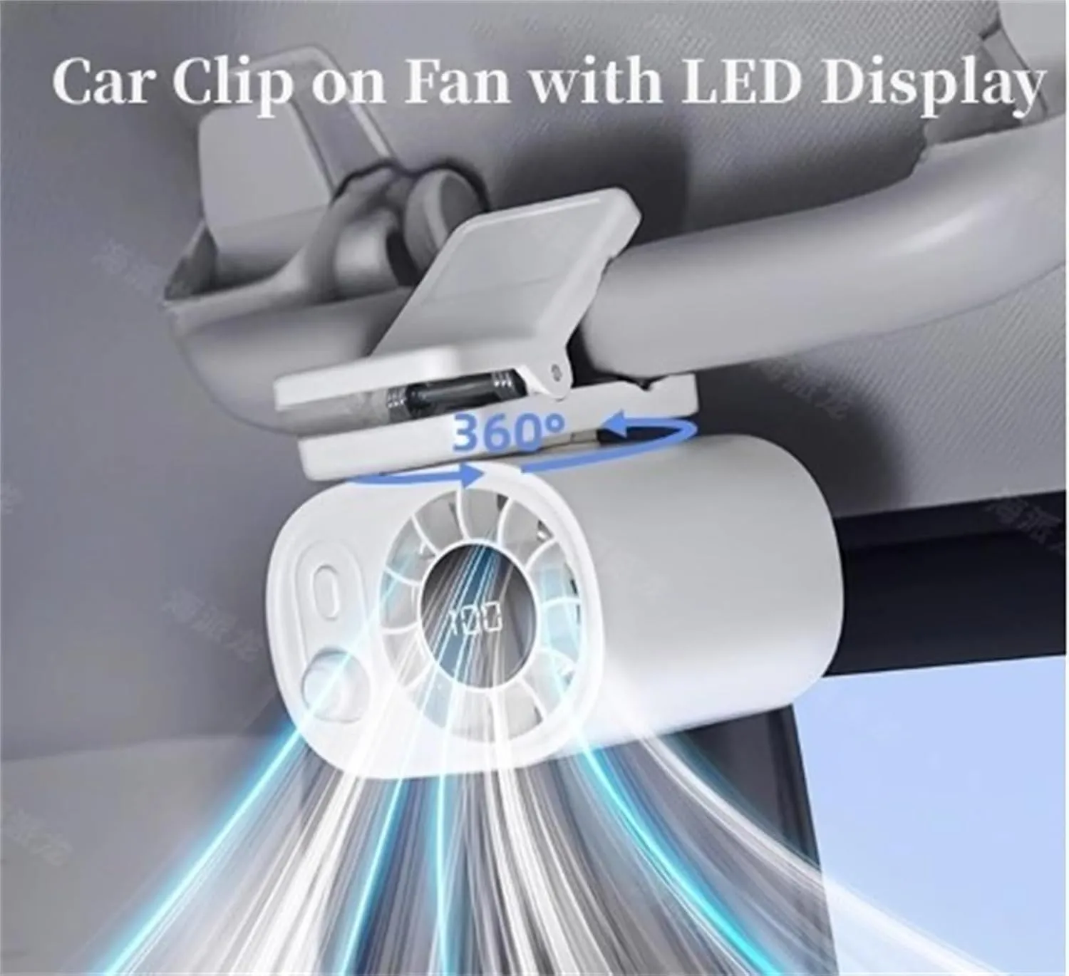 Car Clip on Fan, Car Clip on Fan with LED Display - 360 Rotation, 100 Speeds Adjustable, USB Rechargeable Personal Cooling Fans 1800mAh Battery, Strong Wind Ultra Quiet (White Beige)