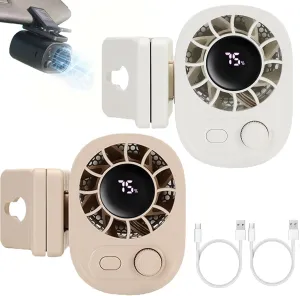 Car Clip on Fan, Car Clip on Fan with LED Display - 360 Rotation, 100 Speeds Adjustable, USB Rechargeable Personal Cooling Fans 1800mAh Battery, Strong Wind Ultra Quiet (White Beige) 360-degree rotating fan for home use