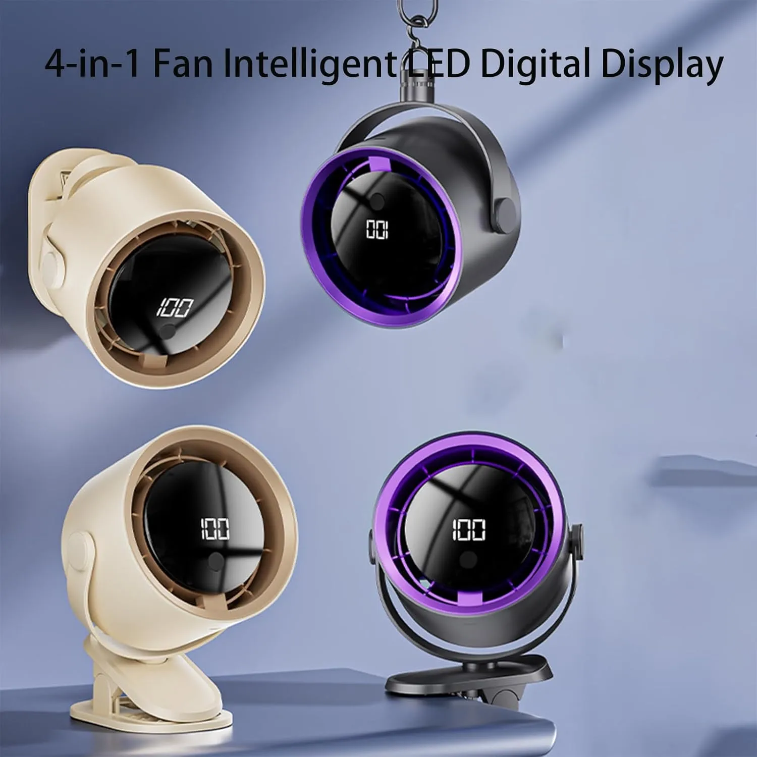 Car Clip on Fan, Car Clip on Fan with LED Display, Strong Wind Quiet Small Portable, Portable Cooling Clip Fans for Cars Vent, 360 Rotation