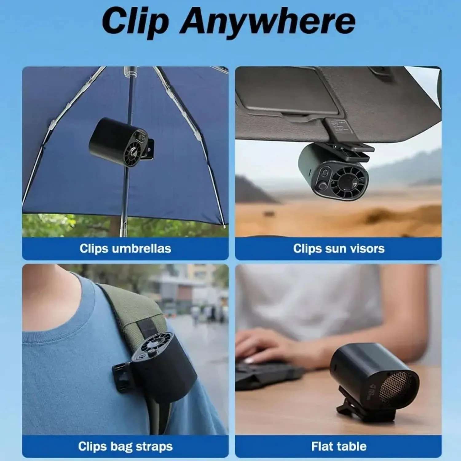 Car Clip on Fan with LED Display-360 Rotation, 100 Speed Adjustable,Rechargeable Personal Fan, Car-Mounted Umbrella Clip Small Electric Fan, USB Car-Mounted Clip Umbrella Portable Clip Fans (2pcs)
