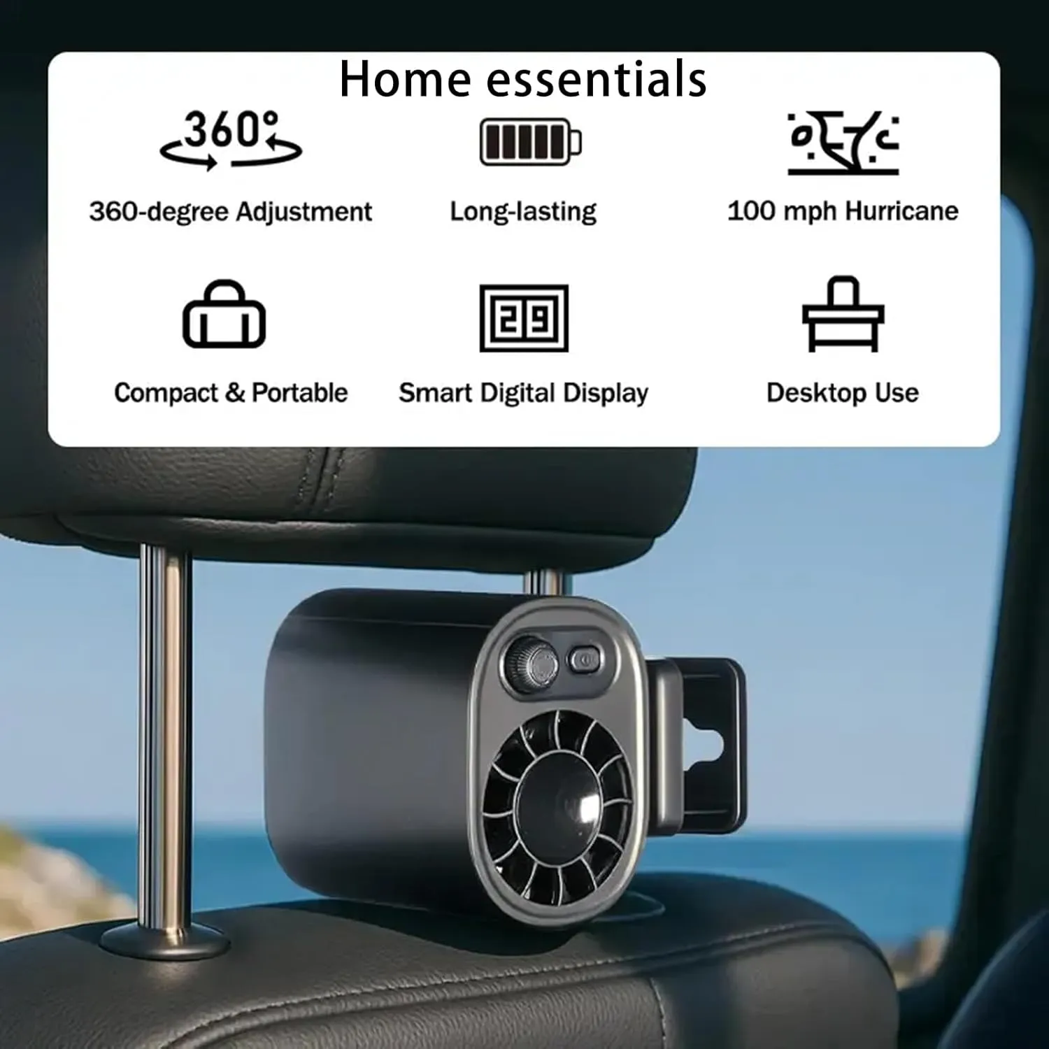 Car Clip on Fan with LED Display-360 Rotation, 100 Speed Adjustable,Rechargeable Personal Fan, Car-Mounted Umbrella Clip Small Electric Fan, USB Car-Mounted Clip Umbrella Portable Clip Fans (2pcs)