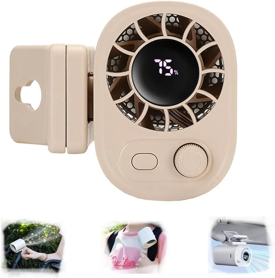 Car Clip on Fan with LED Display -360 Rotation, 100 Speeds Adjustable, USB Rechargeable, 1800mah, Portable Silent Mini Hands-Free Cooling Electric Fan for Travel, Work, Outdoor(Apricot) 360-degree rotating fan for home use