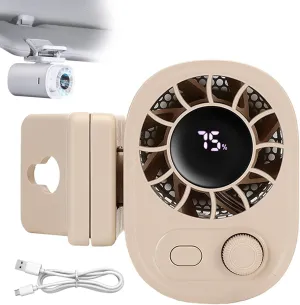 Car Clip on Fan with LED Display, Portable Rechargeable Personal Fans, 360 Rotation, 100 Speeds Adjustable, USB Rechargeable Personal Cooling Fan 1800mAh Battery for Instant Summer (Beige) 360-degree rotating fan for home use