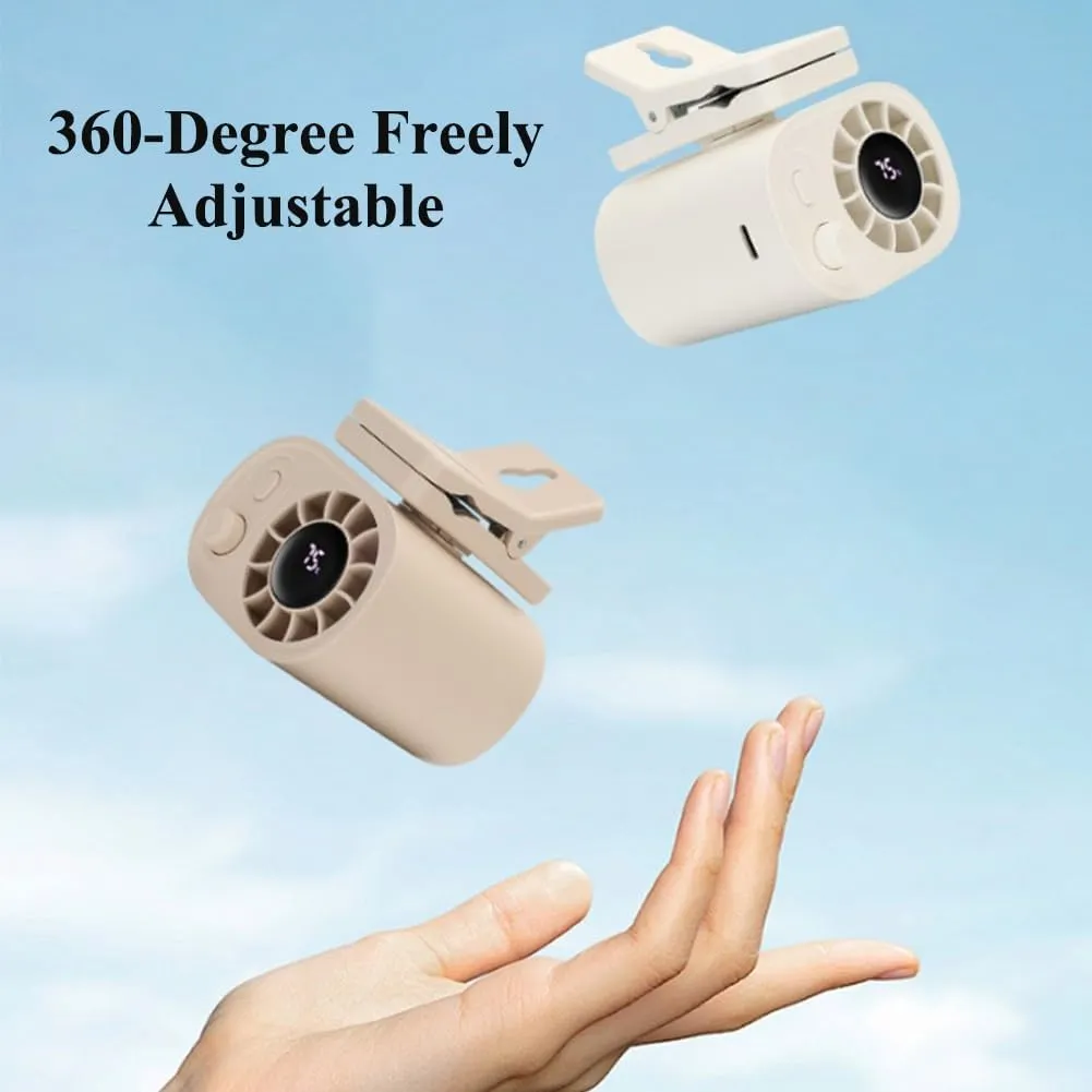 Car Clip on Fan with LED Display, Portable USB Rechargeable Small Electric Fan with 1800mah Battery, 360 Rotation Car-Mounted Umbrella Clip Personal Cooling Fans, For Cars, Camping(White 1pc)