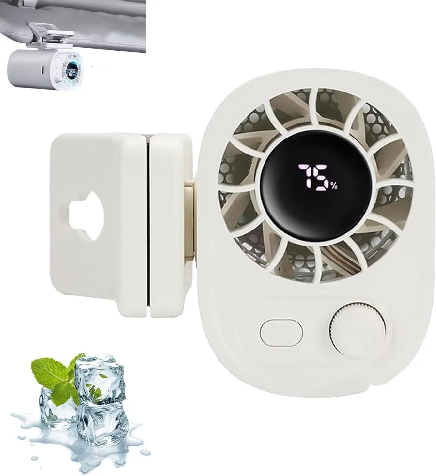 Car Clip on Fan with LED Display, Portable USB Rechargeable Small Electric Fan with 1800mah Battery, 360 Rotation Car-Mounted Umbrella Clip Personal Cooling Fans, For Cars, Camping(White 1pc) 360-degree rotating fan for home use