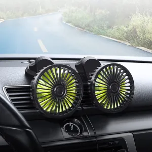 Car Cooling Fan,360 Adjustable Dual Head Cooling Air Fan Brushless Motor Low Noise Micro USB for Car/SUV/RV/Truck/Boat Use (Without Coloured Light) Rear-mounted fan for childrens safety