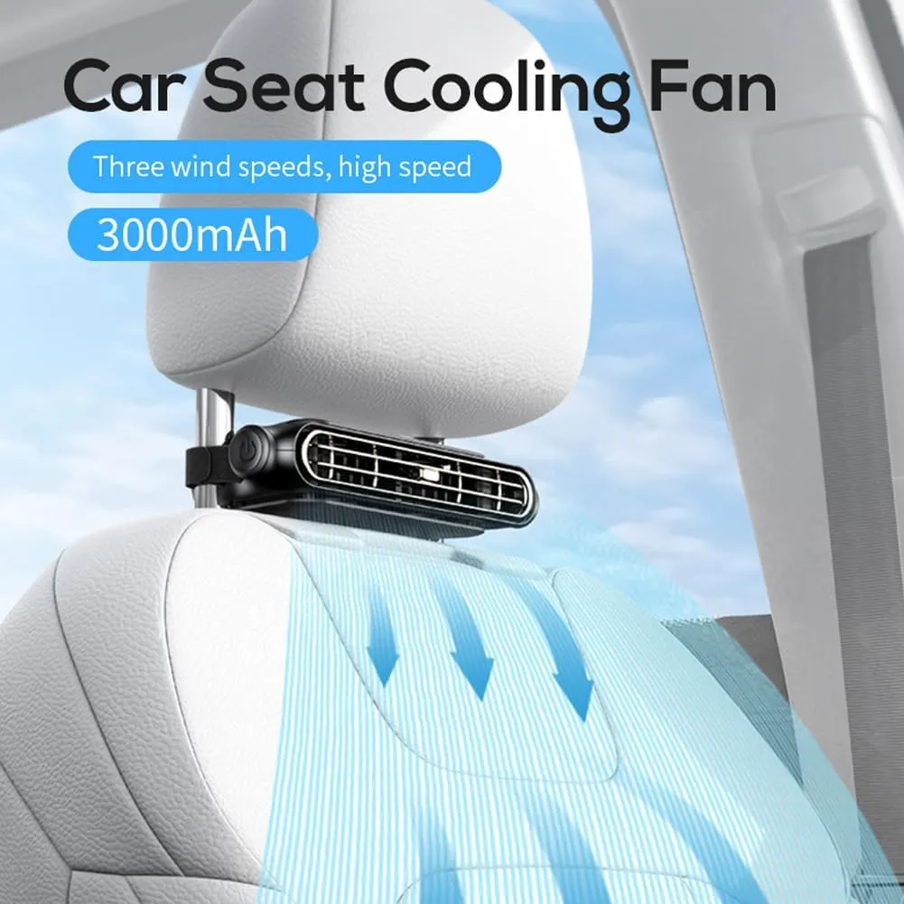 Car Cooling Fans For Backseat, Car Fan for Driver and Passenger's Seat Portable Backseat Cooling Fan Kids Baby with 3 Adjustable Wind Speeds for Vehicle Jeep Van RV Truck (Black 3000mAh)