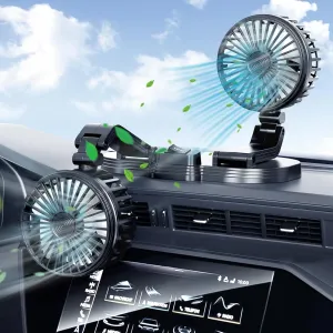 Car Fan, 360 Rotation Dual Head Portable Vehicle Cooling Fan that Blow Cold Air for for Car Dashboard, SUV/RV/Truck/Sedan/Cruise/Office, USB Powered 360-degree rotating fan for home use