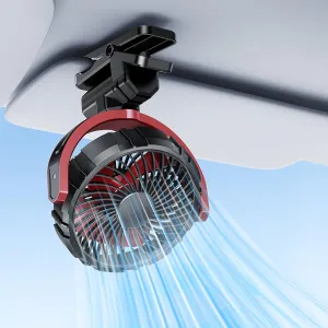 Car Fan 5V USB Small Clip on Sun Visor Fan for Front/Rear Seat, 2000mAh Rechargeable Battery Powered Quiet Personal Cooling Fans That Blow Cold Air, for Vehicle, Van, Suv, Rv, Truck, Camping Solar-powered car fan for ventilation