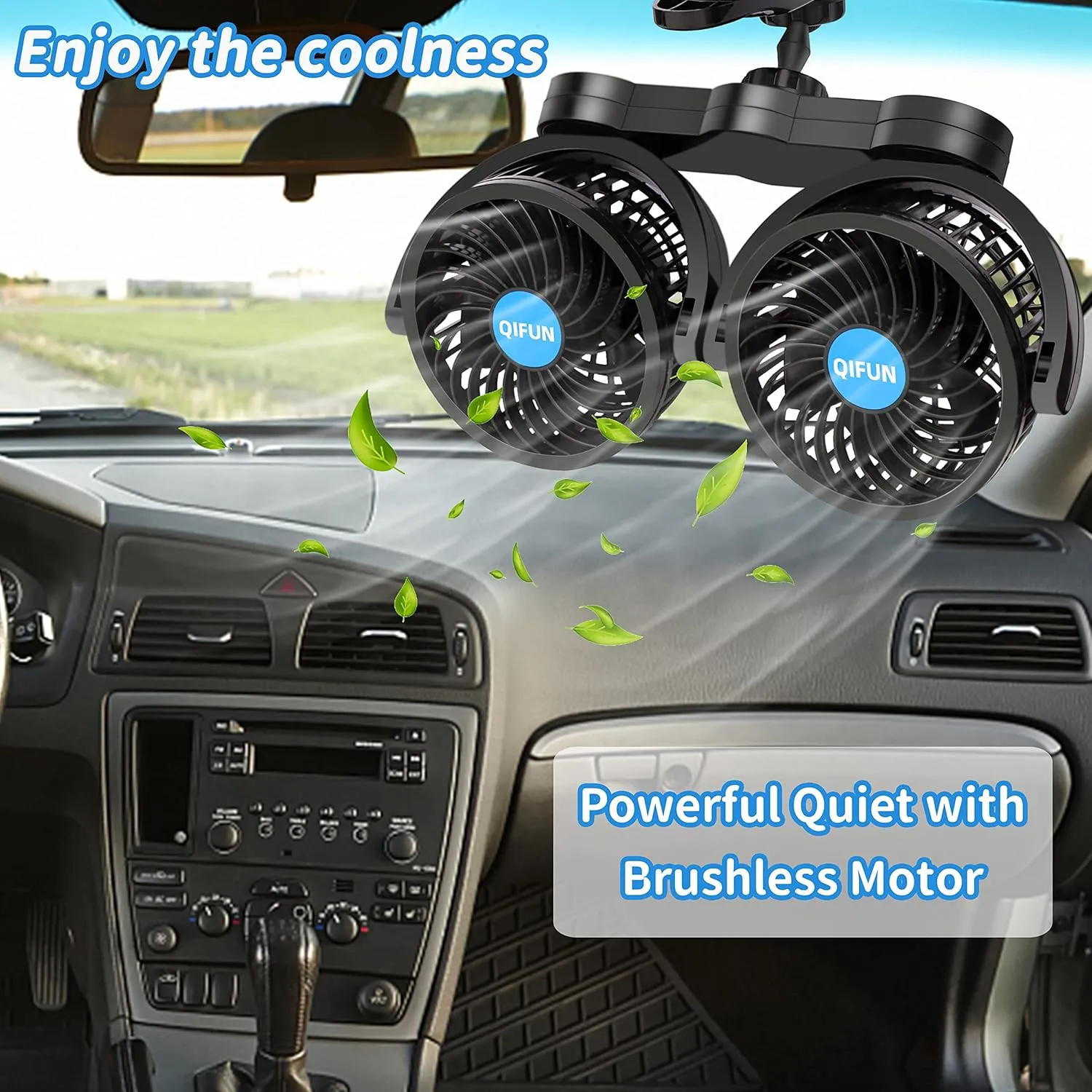 Car Fan Adjustable Dual Head 12V 360 Rotatable 4 Inches Car Clip Fan for Front/Rear Seat Passenger Car Essentials Cooler with Stepless Speed Regulation for Vehicle SUV, RV