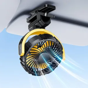 Car Fan Battery Powered Visor Back Seat Roof Handles, Portable Clip On Fan for Car Rechargeable for SUV Van RV Pickup Truck Camping Desk Bed Stroller Baby Crib, Quiet 360 Rotation(Yellow) 360-degree rotating fan for home use