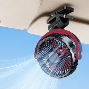 Car Fan Clip on Sun Visor Fan,5V USB Rechargeable 2000mAh Battery Powered Portable Small Fans,360 Rotation Car Fans That Blow Bold Air,Cooling Ac for Car for Golf Cart,Stroller,Vehicle,Red 360-degree rotating fan for home use