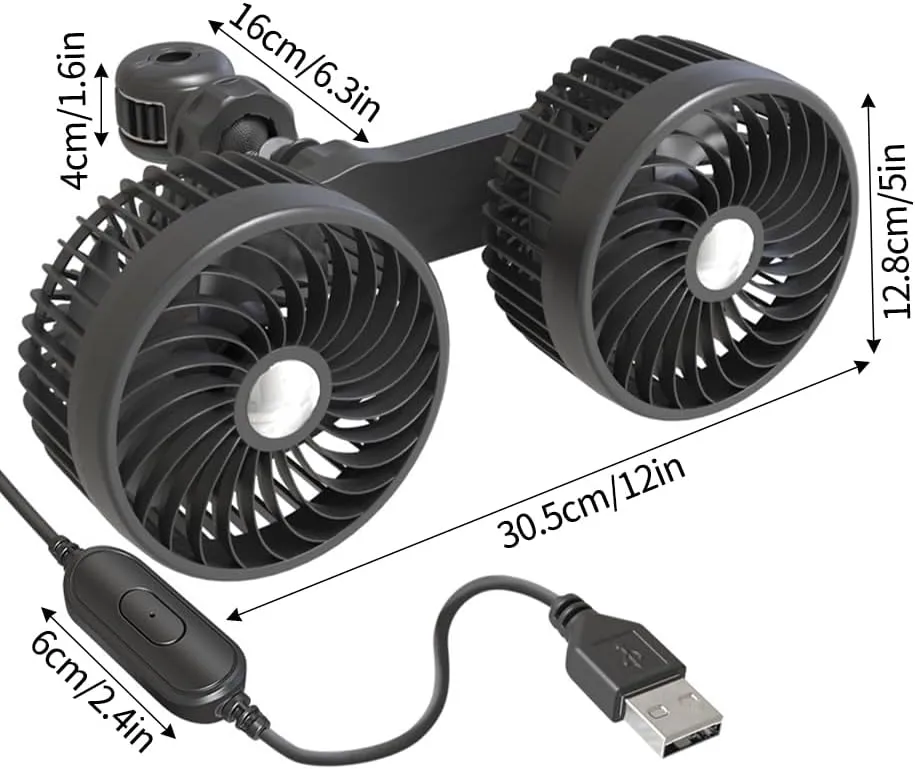 Car Fan for Backseat, 24v/12v Car Seat Fan Portable, 360 Degree Rotatable Back Seat Fan, Dual Head Usb Portable Car Seat Fan for Car SUV RV Kids Baby Rear Summer Car Accessories
