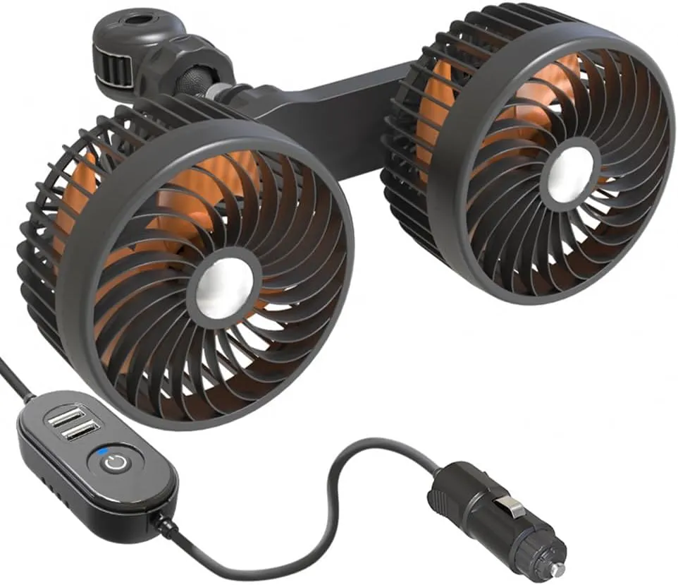 Car Fan for Backseat, 24v/12v Car Seat Fan Portable, 360 Degree Rotatable Back Seat Fan, Dual Head Usb Portable Car Seat Fan for Car SUV RV Kids Baby Rear Summer Car Accessories Rear-mounted fan for childrens safety