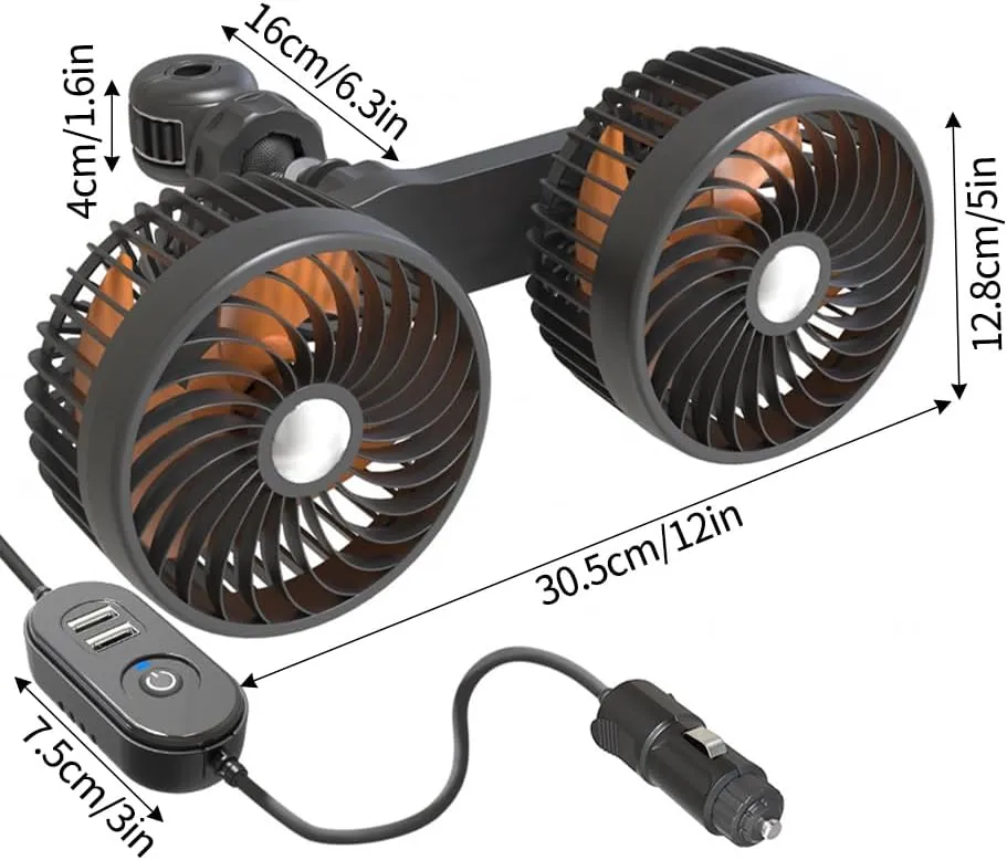Car Fan for Backseat, 24v/12v Car Seat Fan Portable, 360 Degree Rotatable Back Seat Fan, Dual Head Usb Portable Car Seat Fan for Car SUV RV Kids Baby Rear Summer Car Accessories