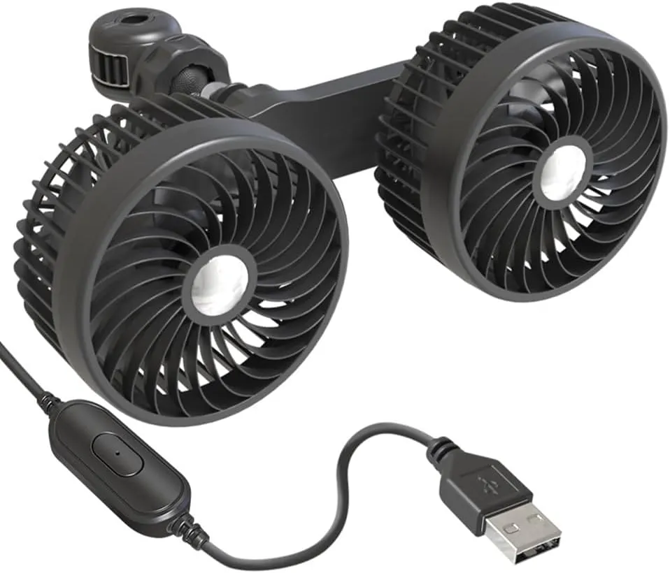Car Fan for Backseat, 24v/12v Car Seat Fan Portable, 360 Degree Rotatable Back Seat Fan, Dual Head Usb Portable Car Seat Fan for Car SUV RV Kids Baby Rear Summer Car Accessories Rear-mounted fan for childrens safety