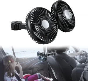 Car Fan for Backseat, [360 Rotatable][3 Speeds] USB Powered Dual Head Car Seat Headrest Fan for Car, Baby Pet Car Seat Rear Seat Headrest Fan for Sedan, SUV, RV, Pickup Truck, Golf Vehicles Rear-mounted fan for childrens safety